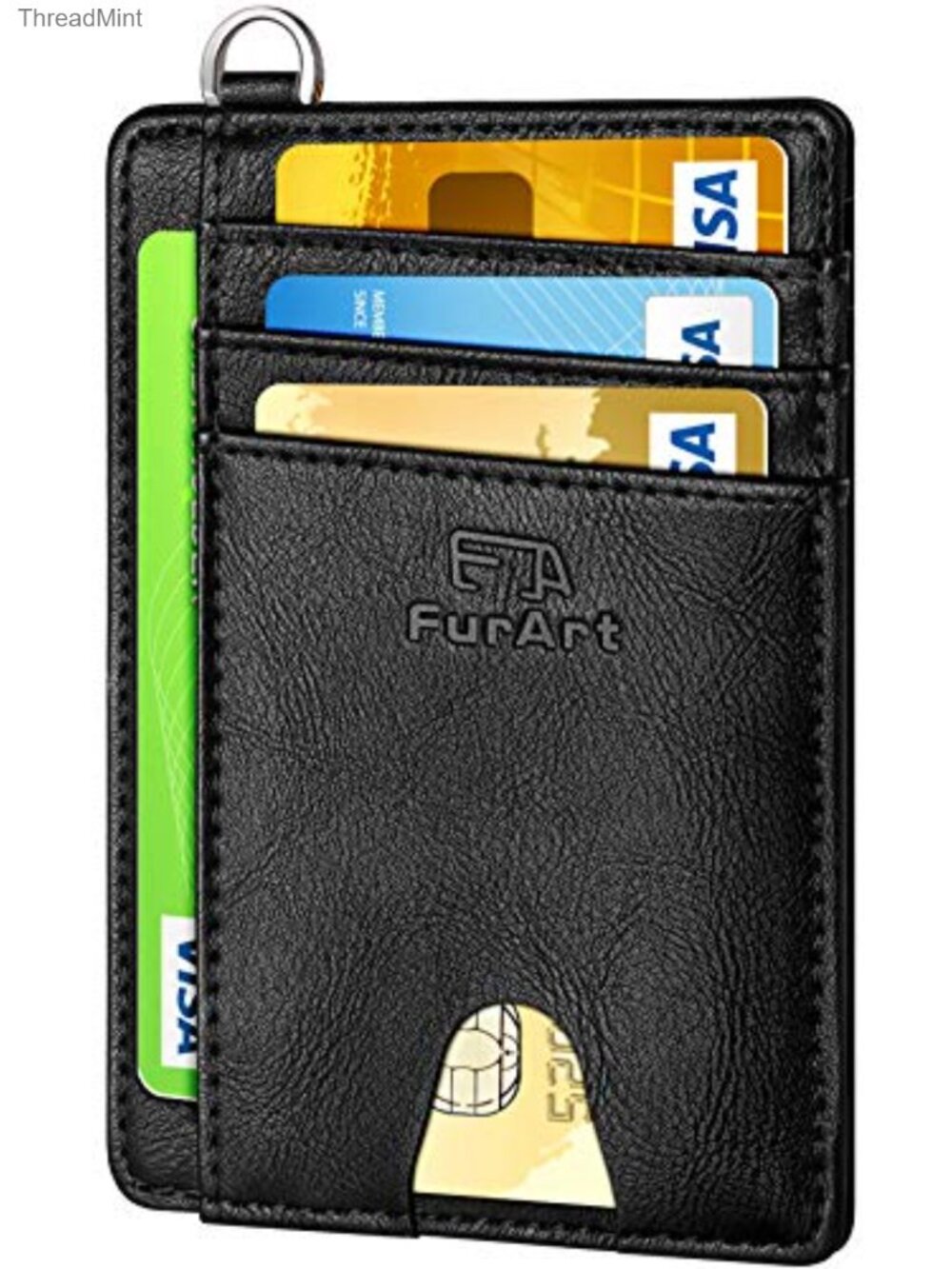 Slim Minimalist RFID Blocking Card Holder Wallet with ID Window & Lanyard